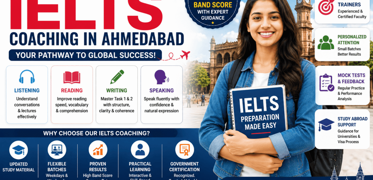 IELTS Coaching in Ahmedabad (2026): Complete Guide to Syllabus, Duration, High Band Score Tips & Government Certification